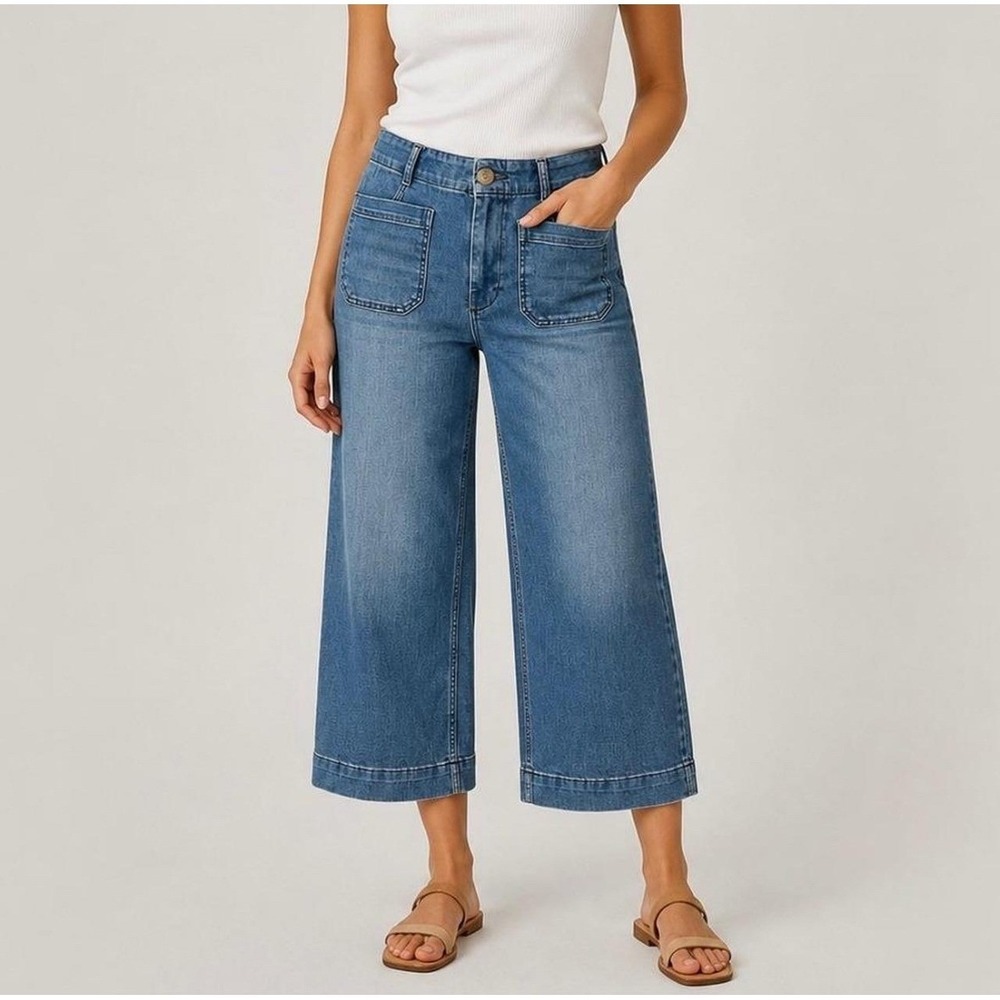 Maeve Colette Wide Leg Jeans Cropped Womens 32 NWT Blue High Rise Anthropologie